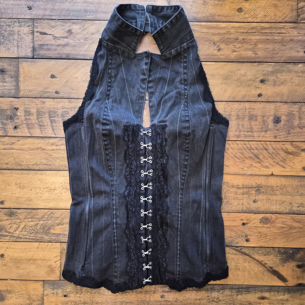 Y2K Vintage Tripp NYC Black Denim Corset with Lace Accents